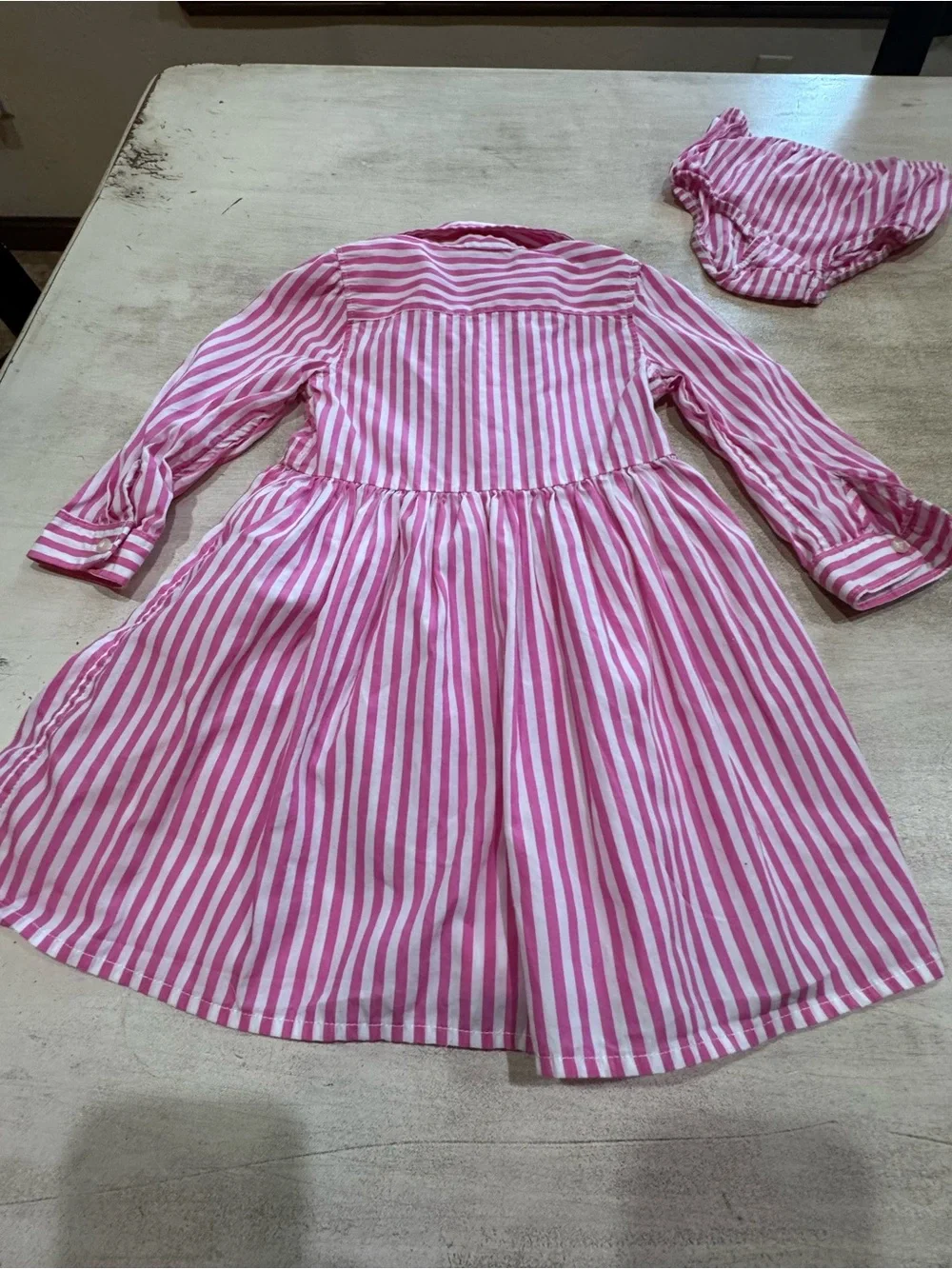 Ralph Lauren 2-Piece Pink White Striped Dress & Bloomers Set 18M Cotton Logo
